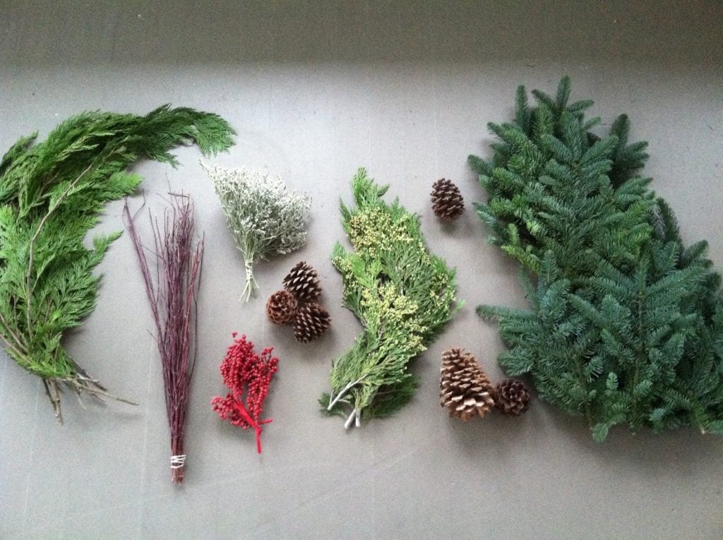 Here you can see some of the contents of a 7-lb Box of Decorating Greens from White Flower Farm.