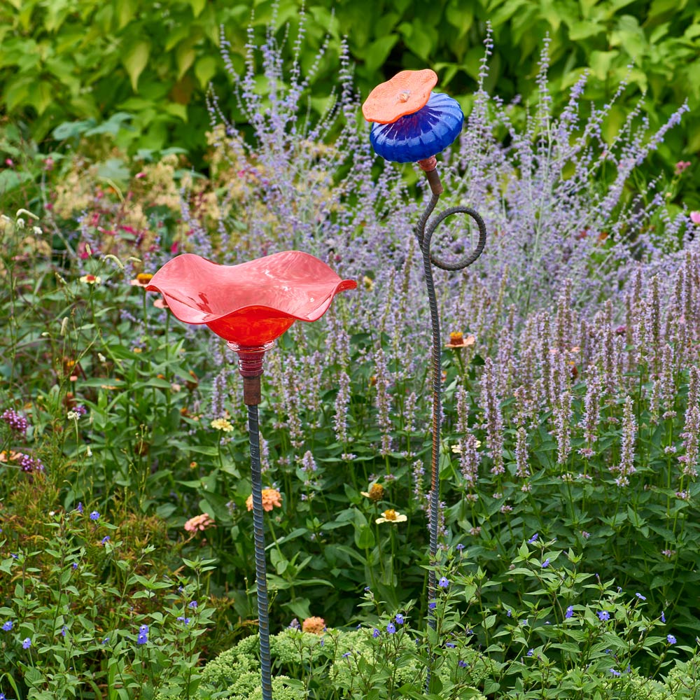 Scarlet Blown-Glass Birdbath