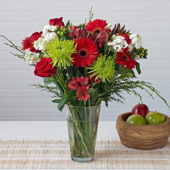 Christmas Colors Holiday Bouquet with Vase