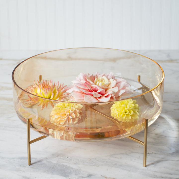 Amber Glass Bowl With Gold Metal Stand