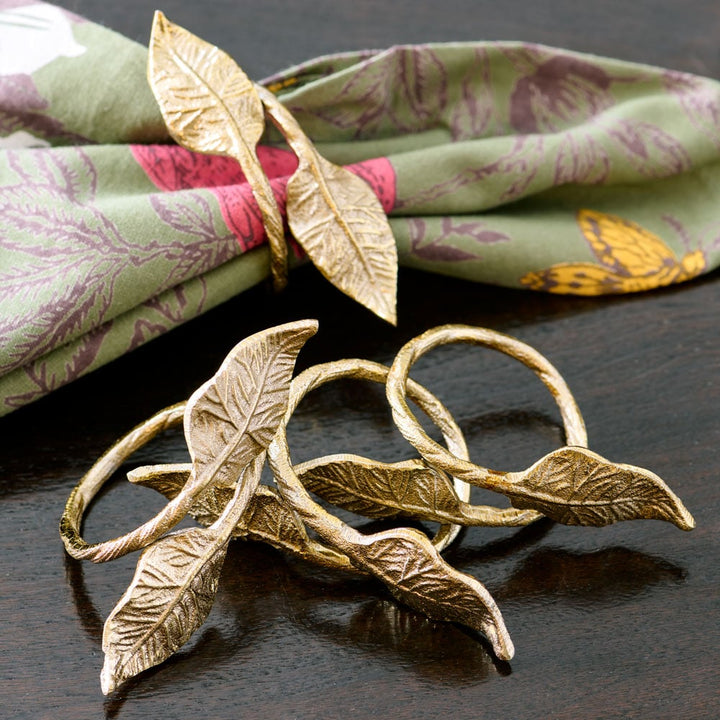 Golden Leaves Napkin Rings, Set of 4