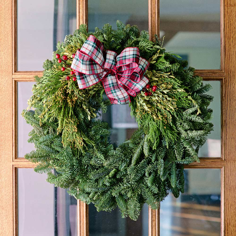 Fragrant Tartan Wreath, Ivory Plaid Ribbon