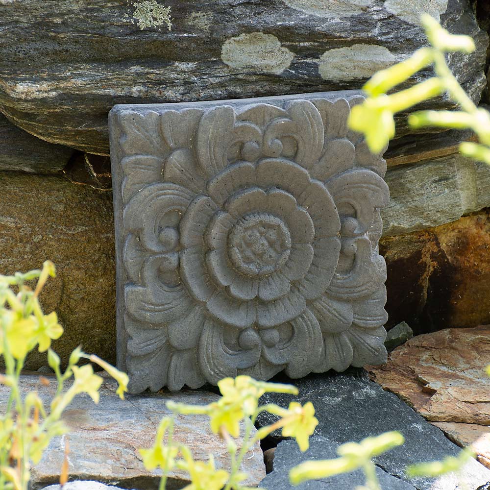 Cast Stone Floral Plaque, English Lead