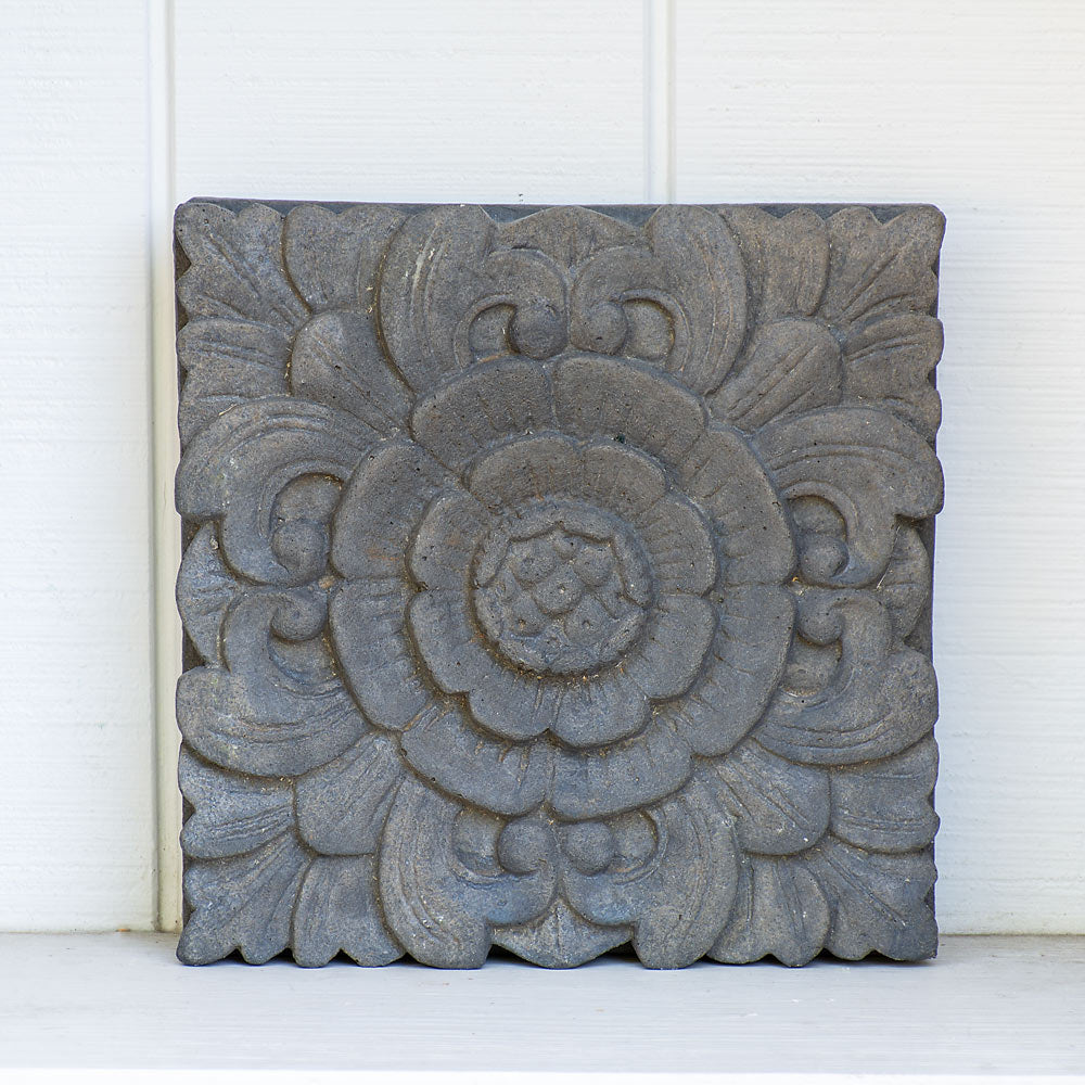 Cast Stone Floral Plaque, English Lead