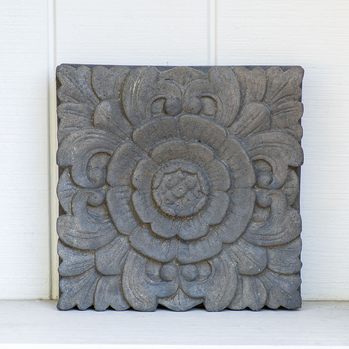Cast Stone Floral Plaque, English Lead