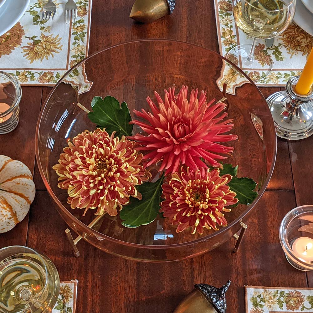 Amber Glass Bowl With Gold Metal Stand