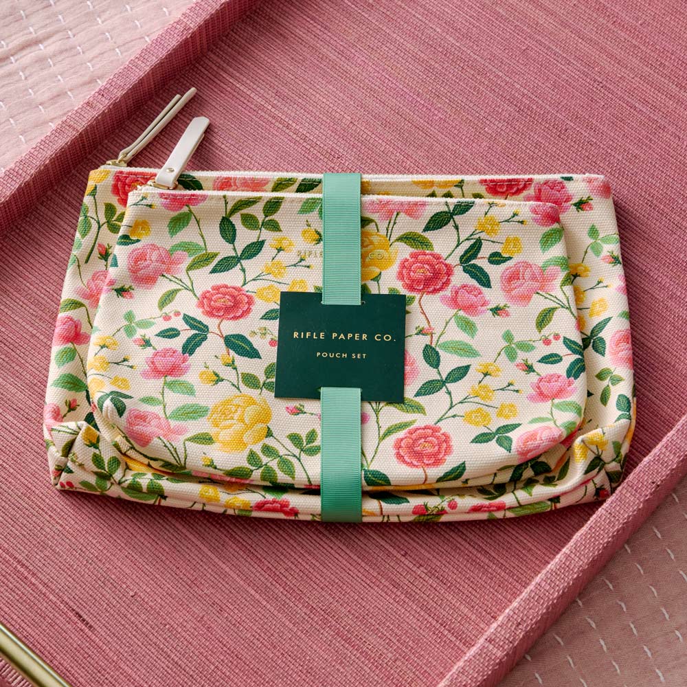 Cotton Canvas Rose Pouches, Set of 2