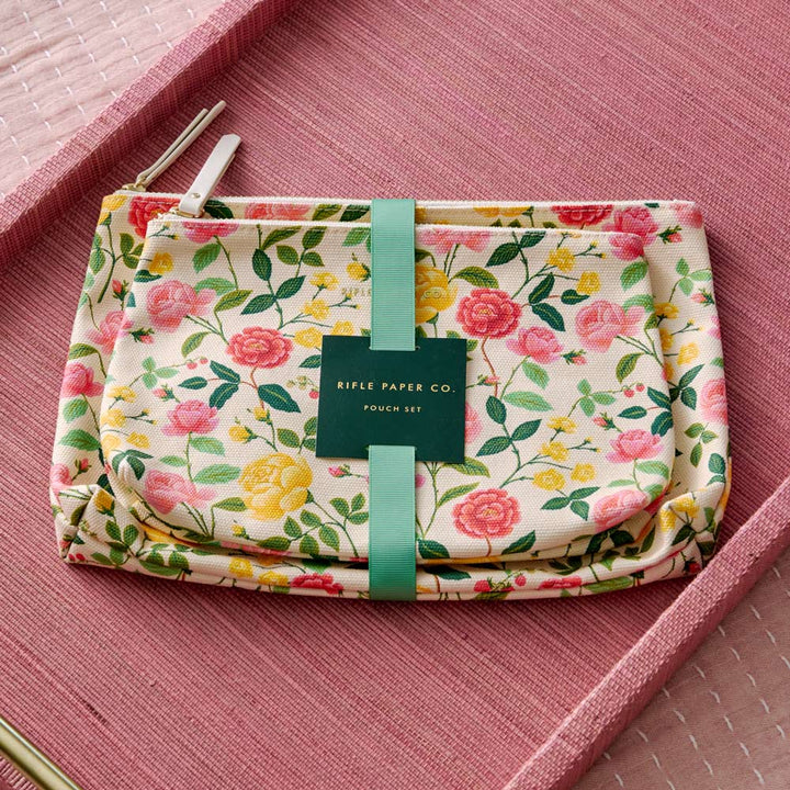 Cotton Canvas Rose Pouches, Set of 2