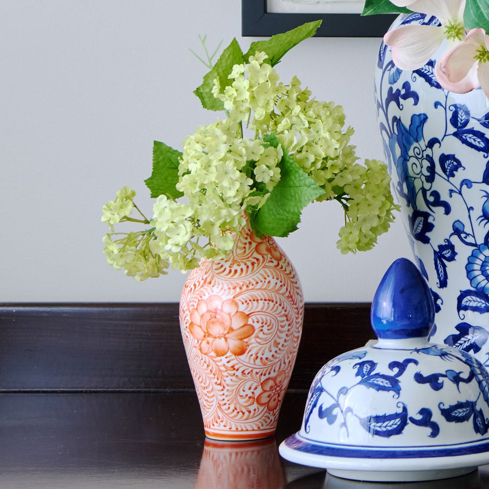 Chinoiserie Swirl Bud Vase, Coral