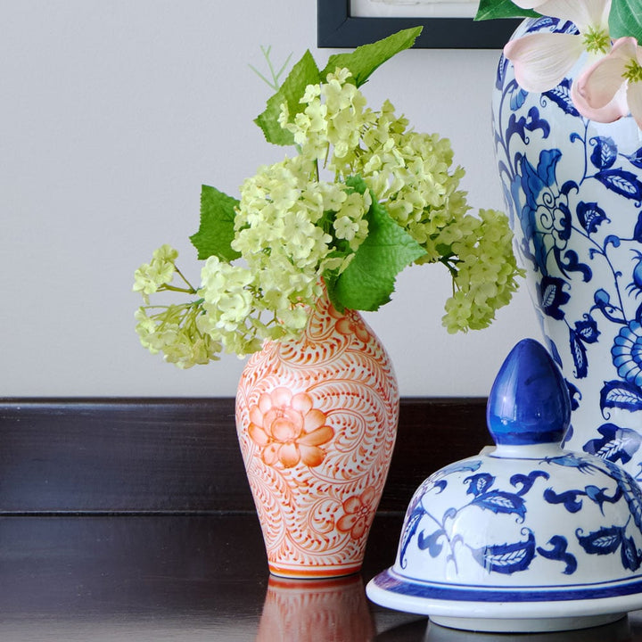 Chinoiserie Swirl Bud Vase, Coral