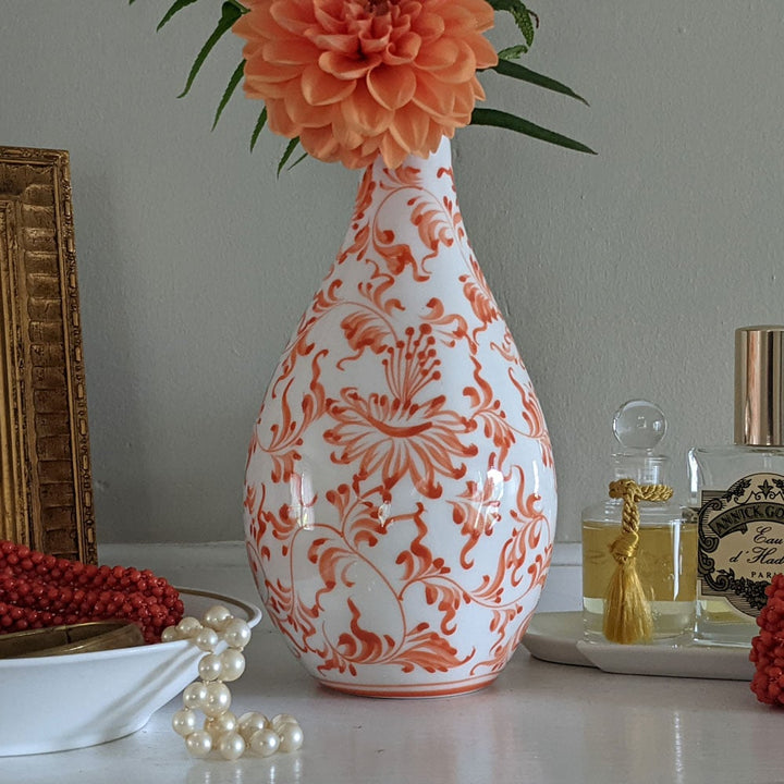 Chinoiserie Floral Bud Vase, Coral