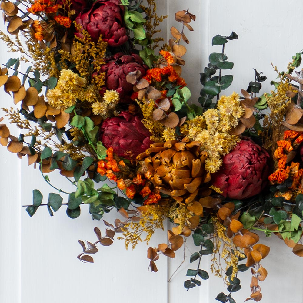 Floral Artichoke Crescent Wreath