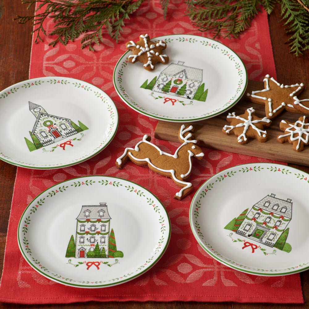 Holiday House Plates, Set of 4