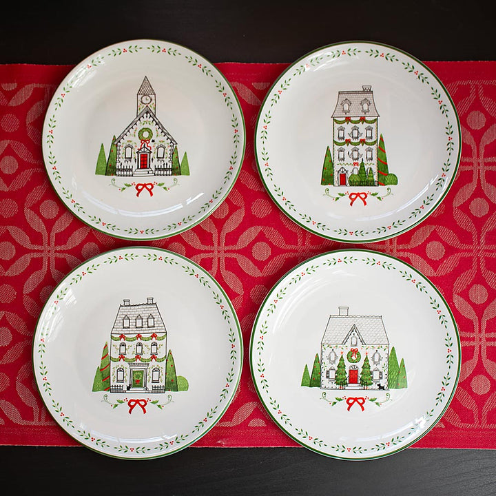 Holiday House Plates, Set of 4