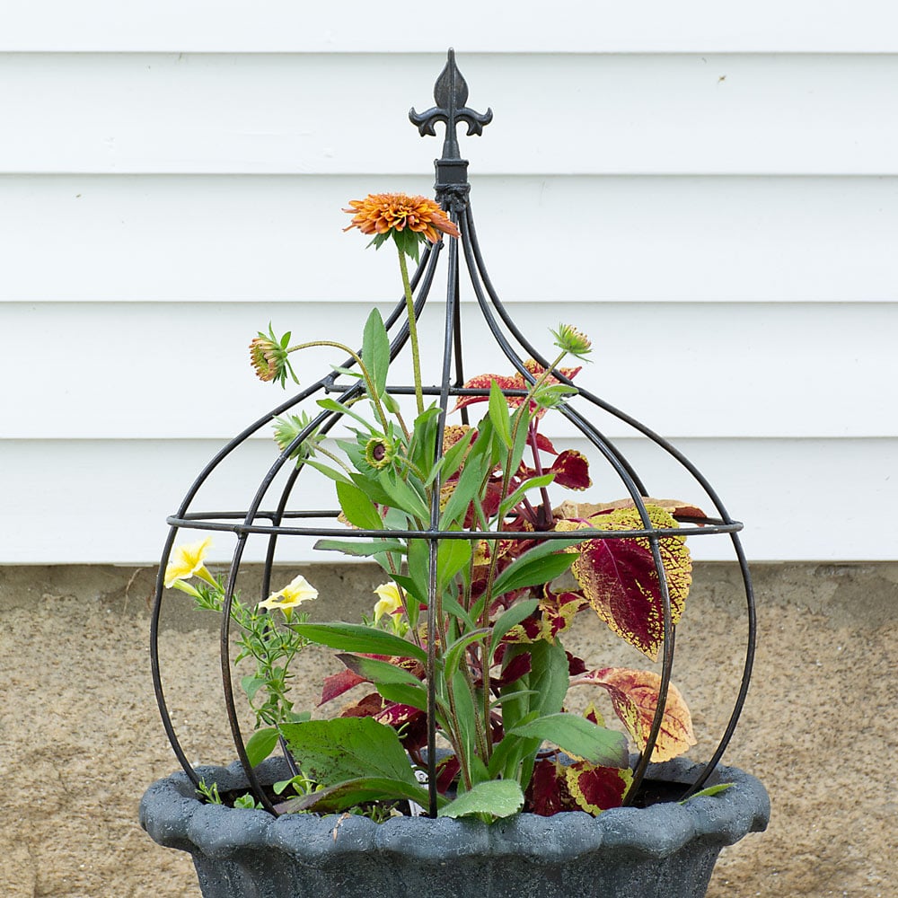Ball-Shaped Topiary with Fleur de Lis Finial, Black