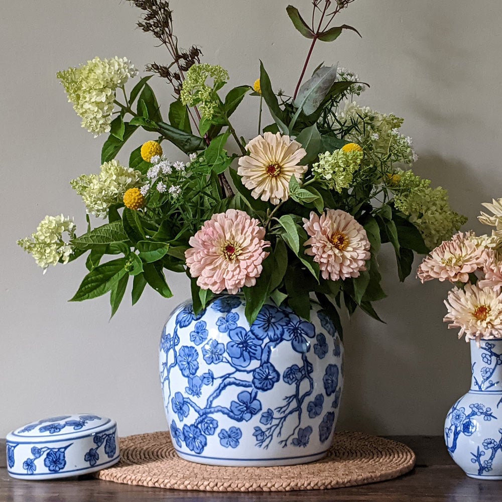 Chinoiserie Temple Lidded Jar, Blue & White