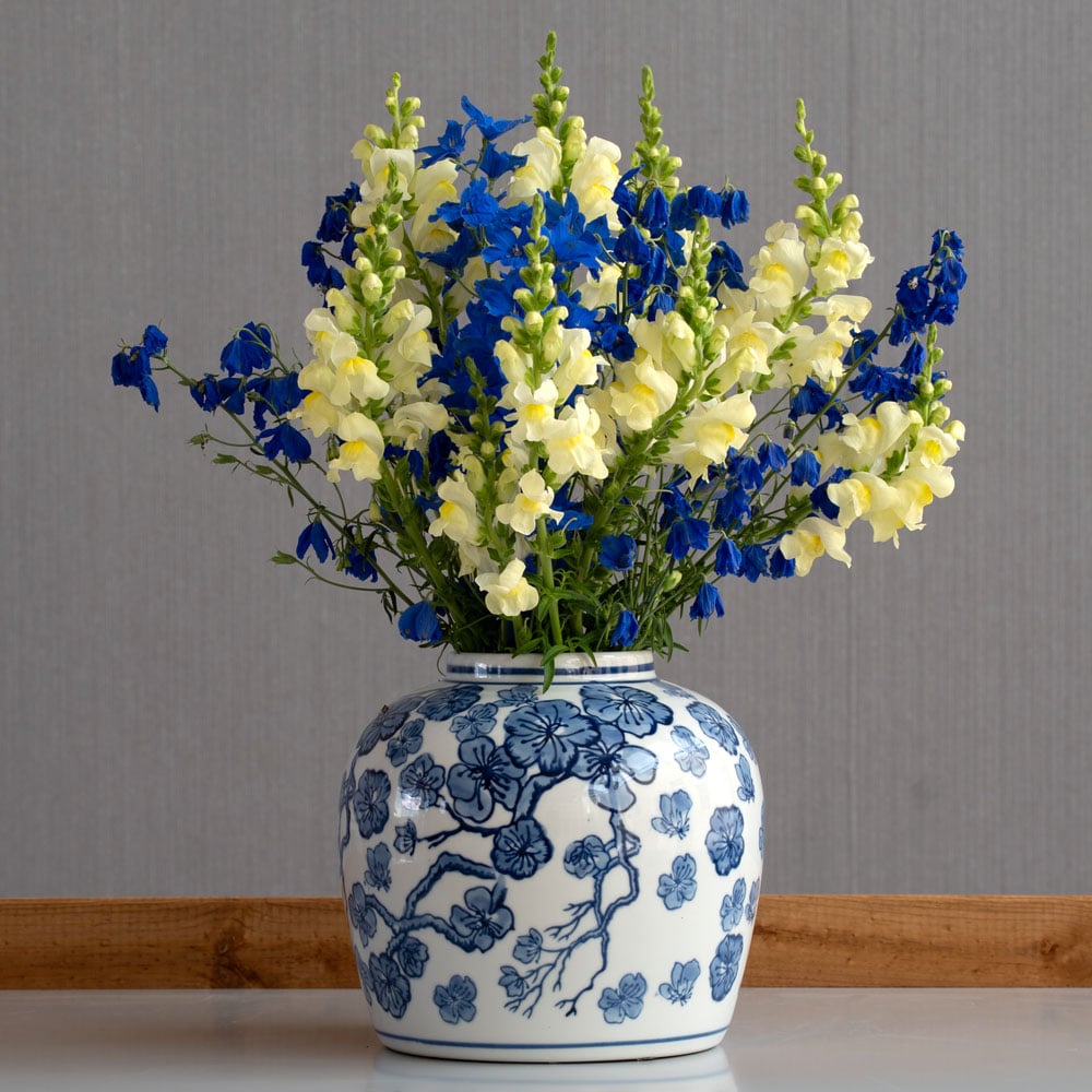 Chinoiserie Temple Lidded Jar, Blue & White