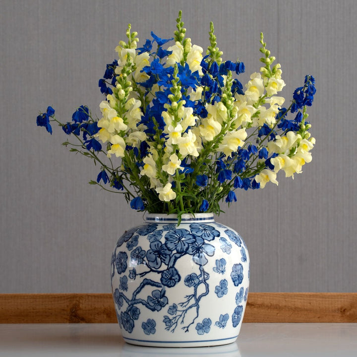 Chinoiserie Temple Lidded Jar, Blue & White