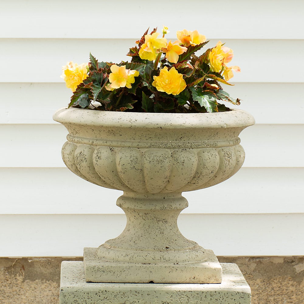Blossom Lavastone Urn, Short, Natural