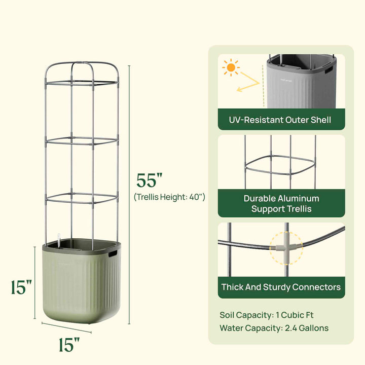 EZ Self-Watering Tomato Planter with Trellis, Sage Green