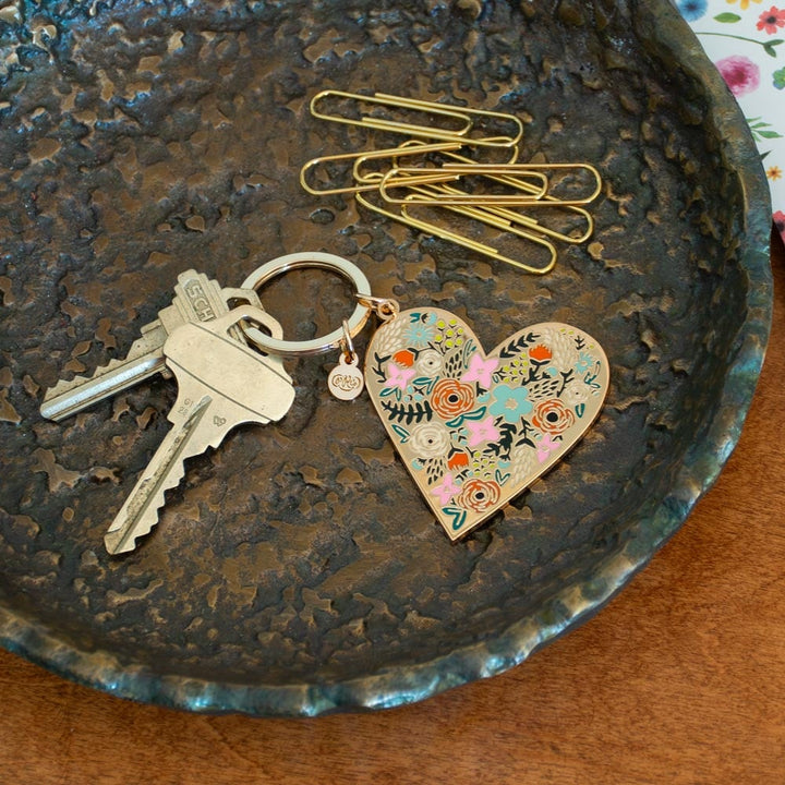 Enamel Keychain, Floral Heart