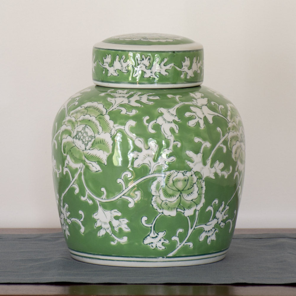 Imperial Temple Lidded Jar, Green & White