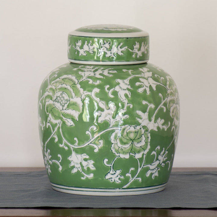 Imperial Temple Lidded Jar, Green & White