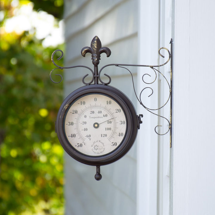 Iron Outdoor Clock - Thermometer