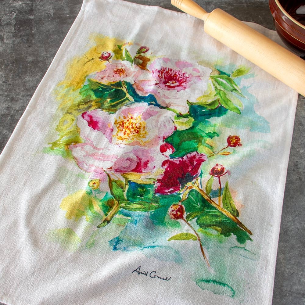 Peony Watercolor Tea Towel