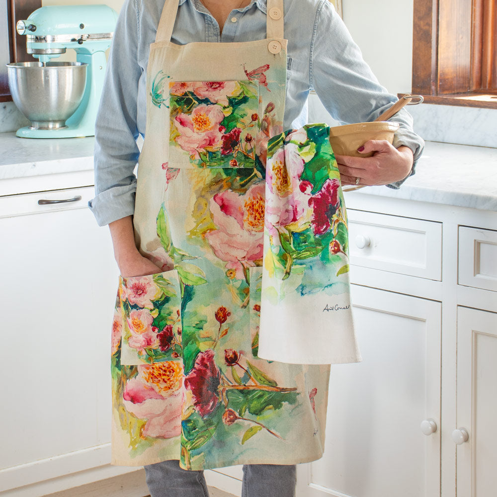 Peony Watercolor Tea Towel