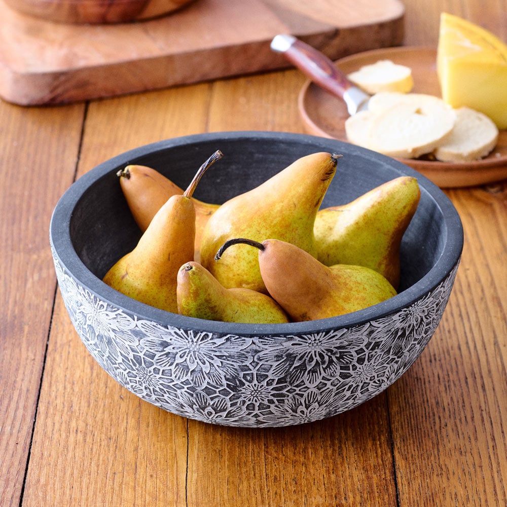 Etched Chrysanthemum Ceramic Bowl