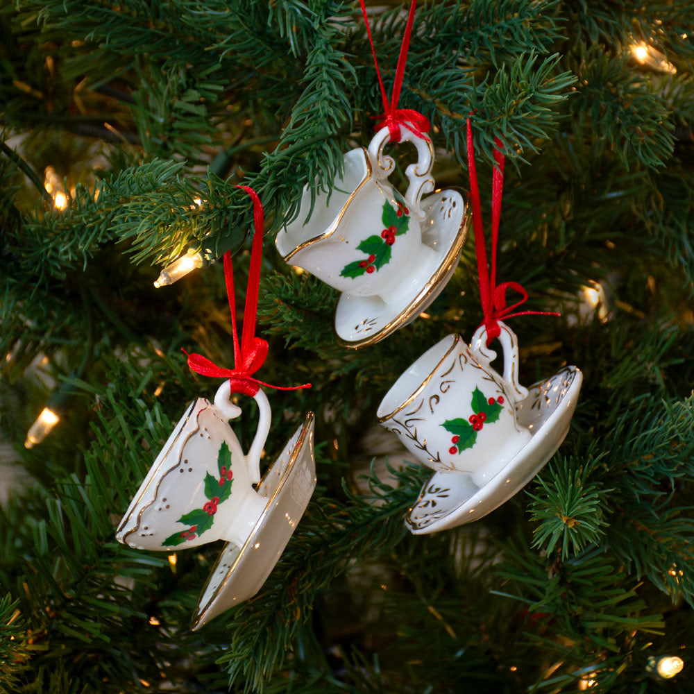 Holly Teacup Ornaments
