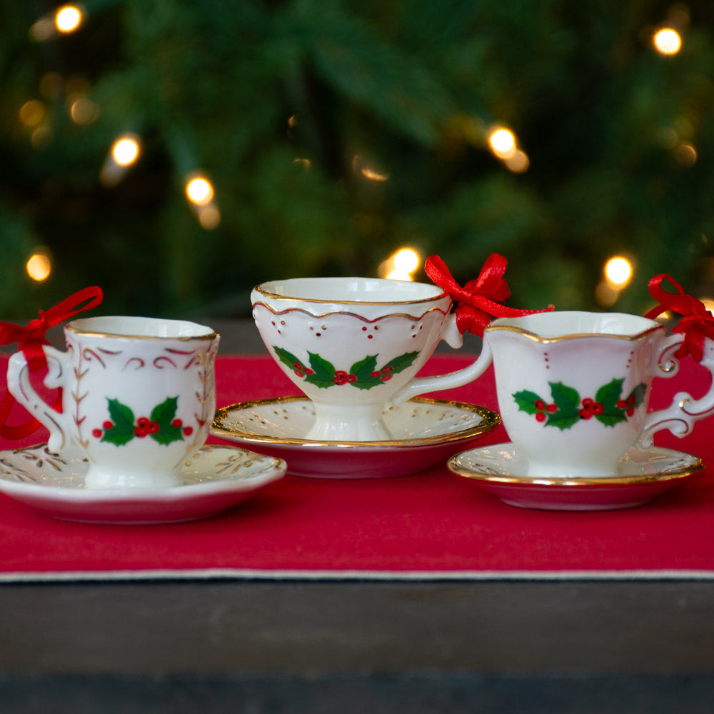 Holly Teacup Ornaments