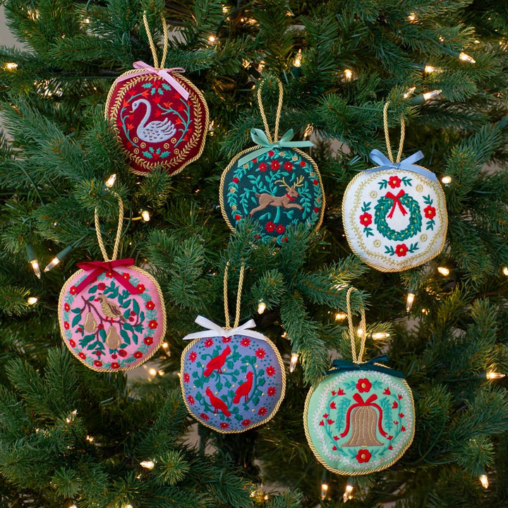 Christmastide Embroidered Ornaments, set of 6
