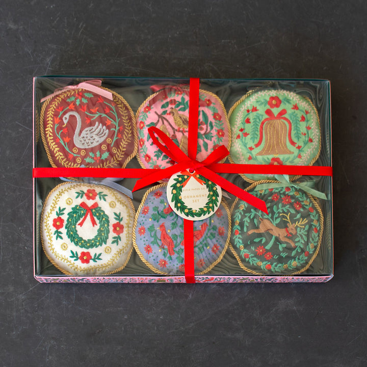 Christmastide Embroidered Ornaments, set of 6