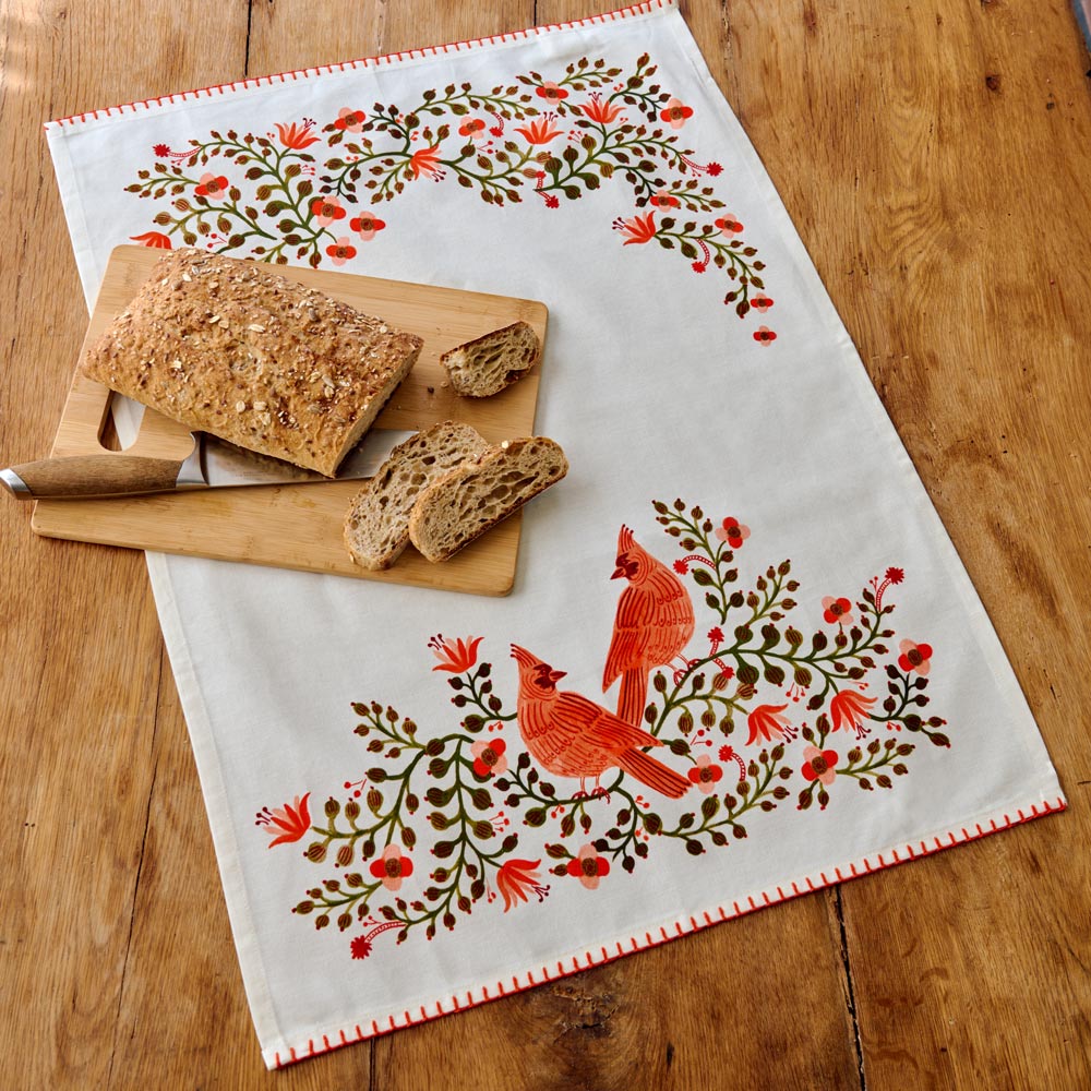 Cardinals & Blooms Tea Towel