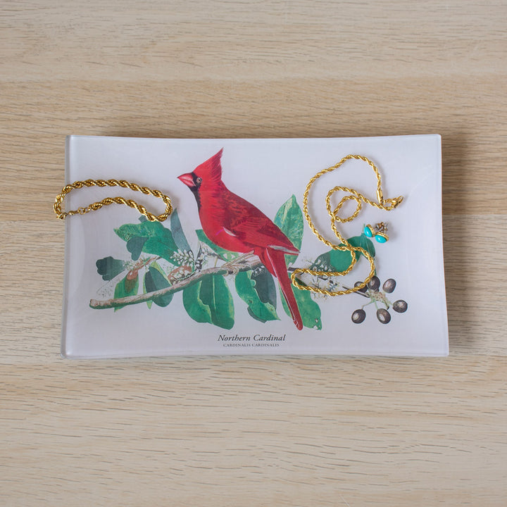 American Cardinal Decoupage Glass Tray
