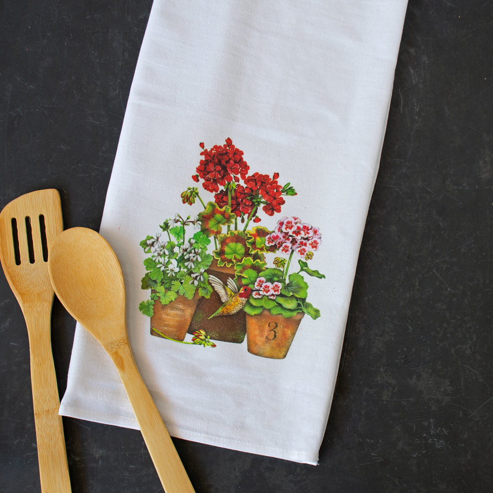 Geranium & Hummingbird Tea Towel