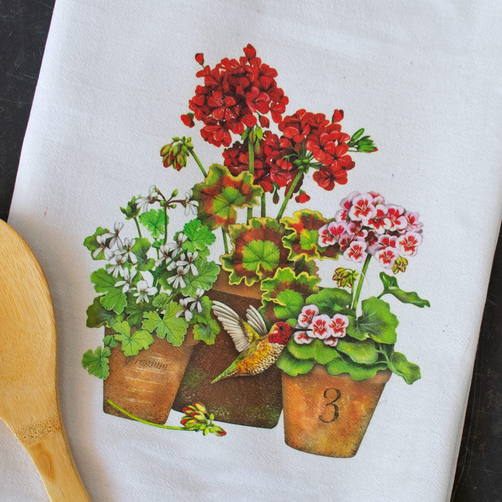 Geranium & Hummingbird Tea Towel