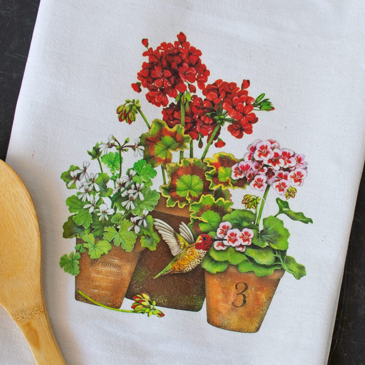Geranium & Hummingbird Tea Towel