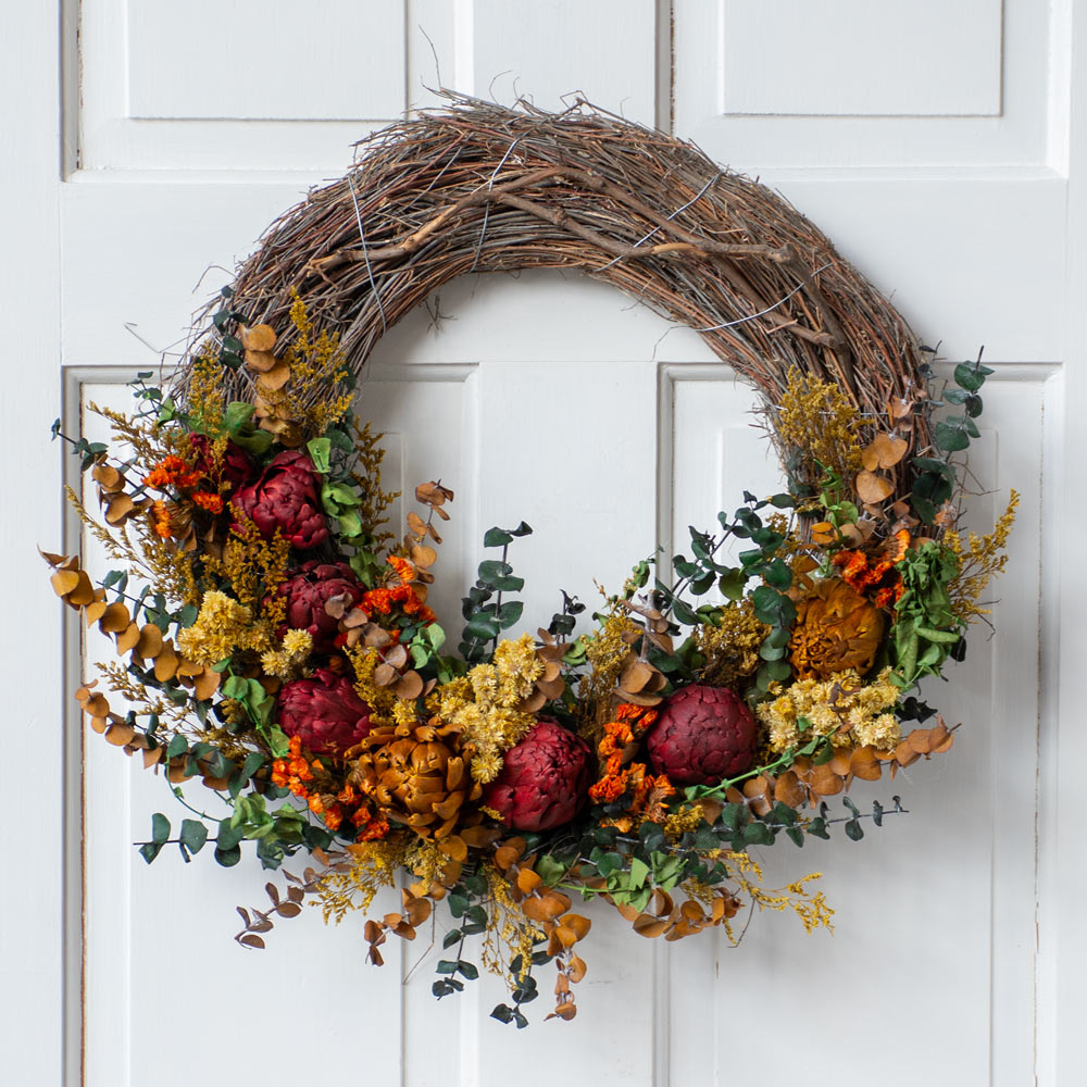 Floral Artichoke Crescent Wreath