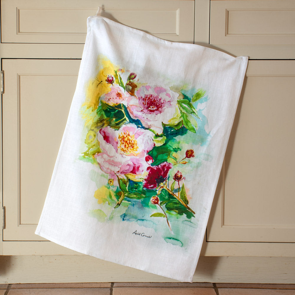Peony Watercolor Tea Towel