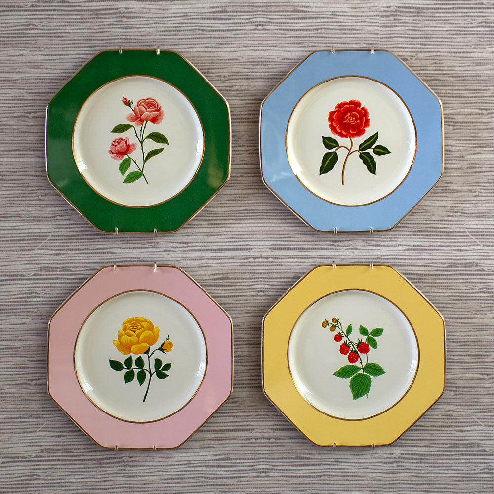 Rose & Berry Dessert Plates, Set of 4