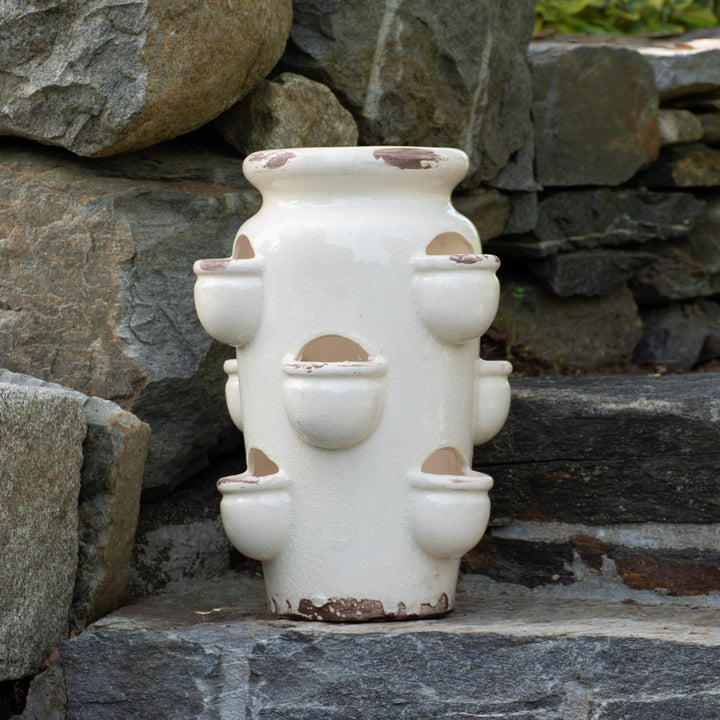 Glazed Ceramic 10-Pocket Strawberry Jar