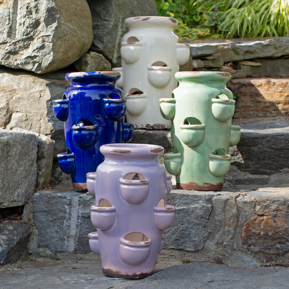Glazed Ceramic 10-Pocket Strawberry Jar