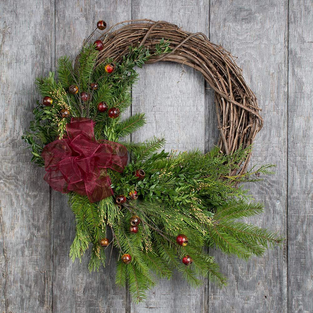 Holiday Greens Grapevine Wreath White Flower Farm