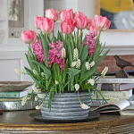  Pink Chiffon Bulb Collection in large metal cachepot
