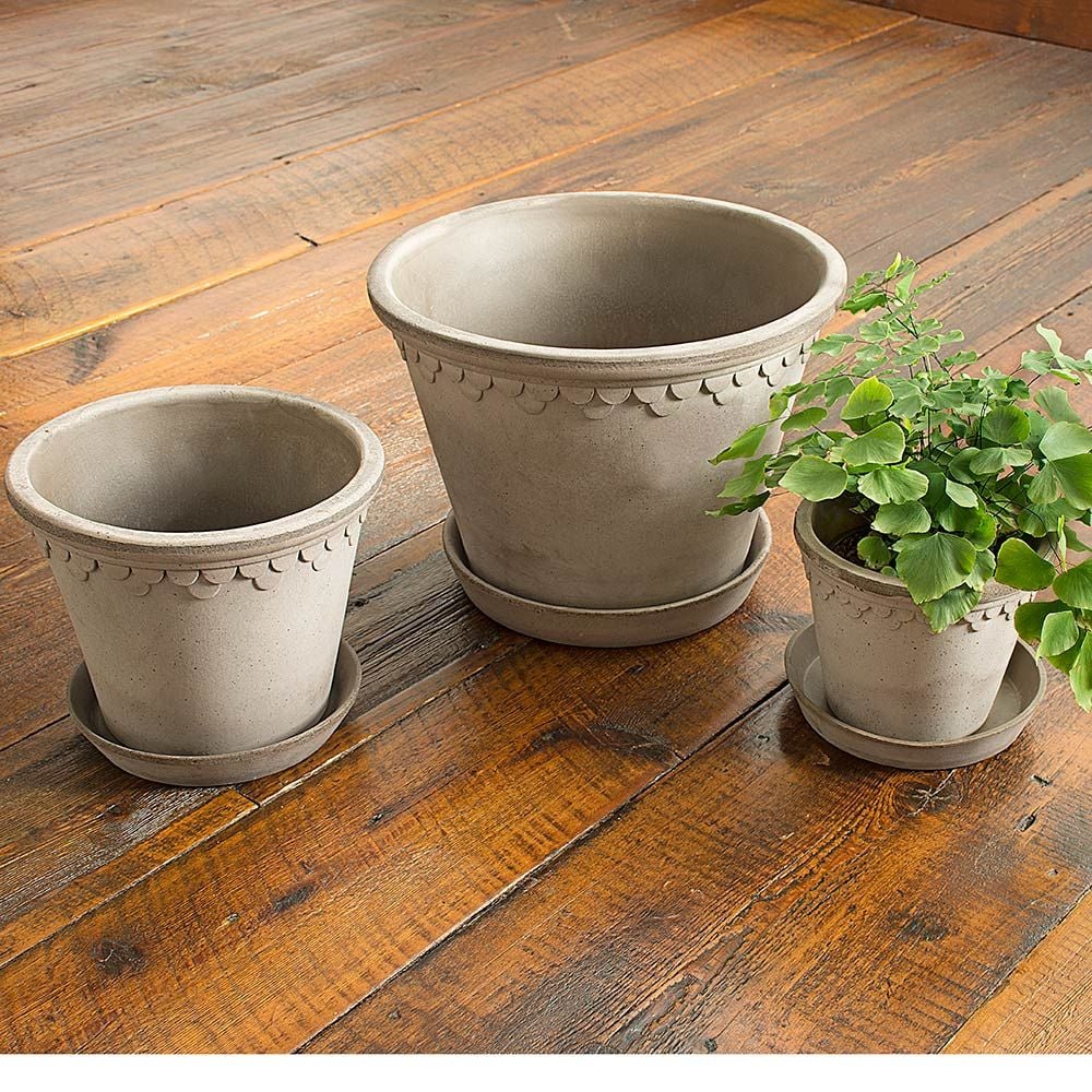 Castle Pot and Saucer, Gray White Flower Farm