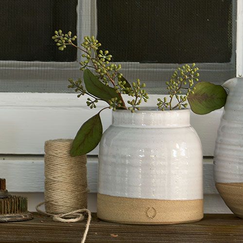 Farmhouse Pottery Milk Jug Vase White Flower Farm