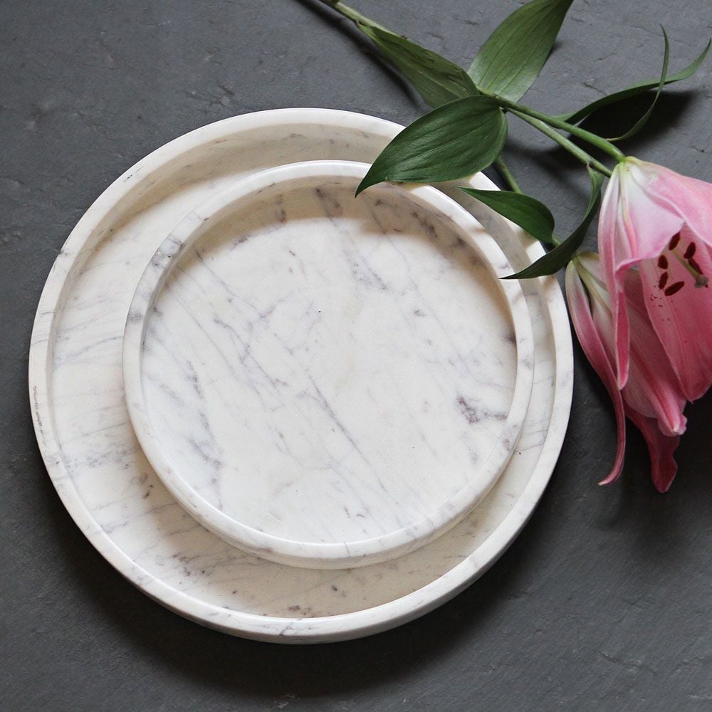 Round Marble Trays White Flower Farm